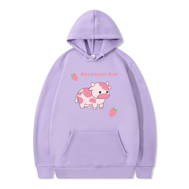 Strawberry Milk Print Long-sleeved Hoodie