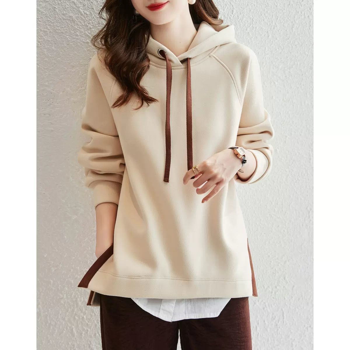 Cotton Hooded Sweater For Women Loose Fitting