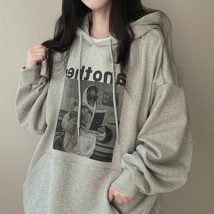 Heavy Hooded Sweater Women's Korean 3D Pattern Fleece-lined