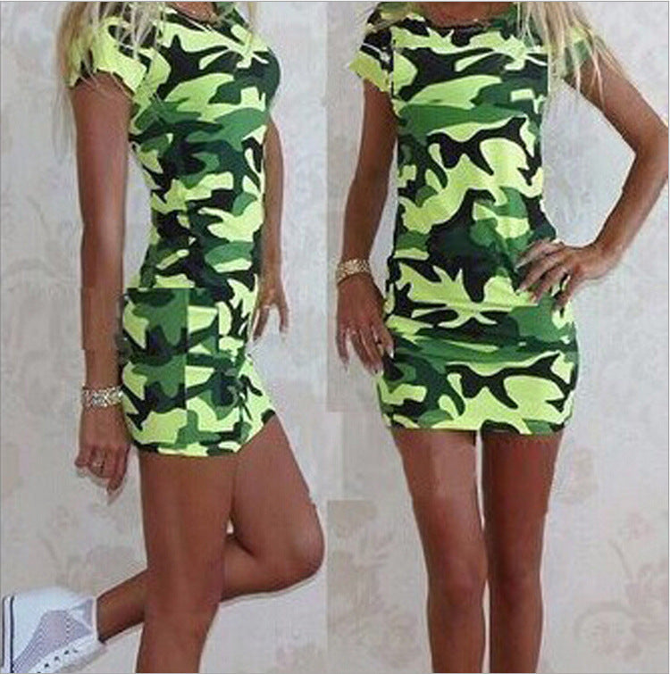 Summer Women's Casual Fashion Camouflage Slim Dress