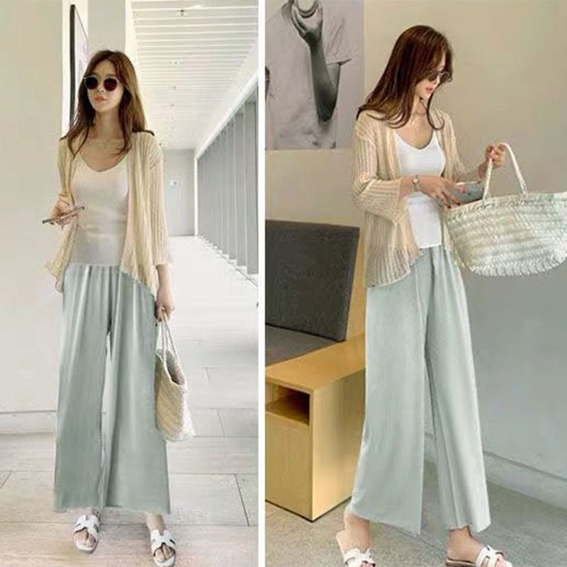 Nine Points Ice Silk Wide-leg Pants Chiffon Outer Wear Fashionable Pants