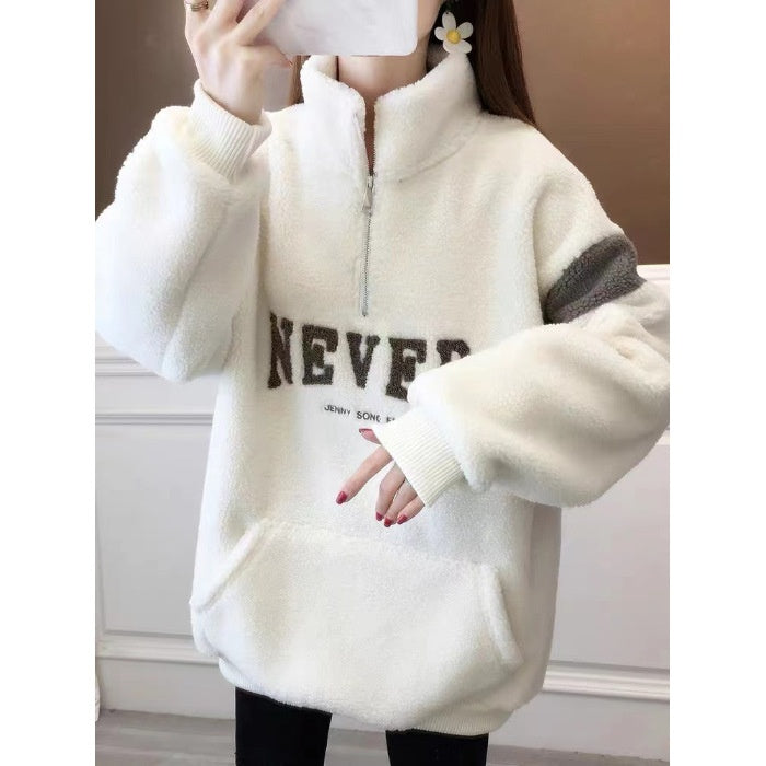 Women's Winter Thickened Velvet Padded-letter Sweater