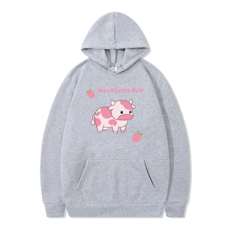 Strawberry Milk Print Long-sleeved Hoodie