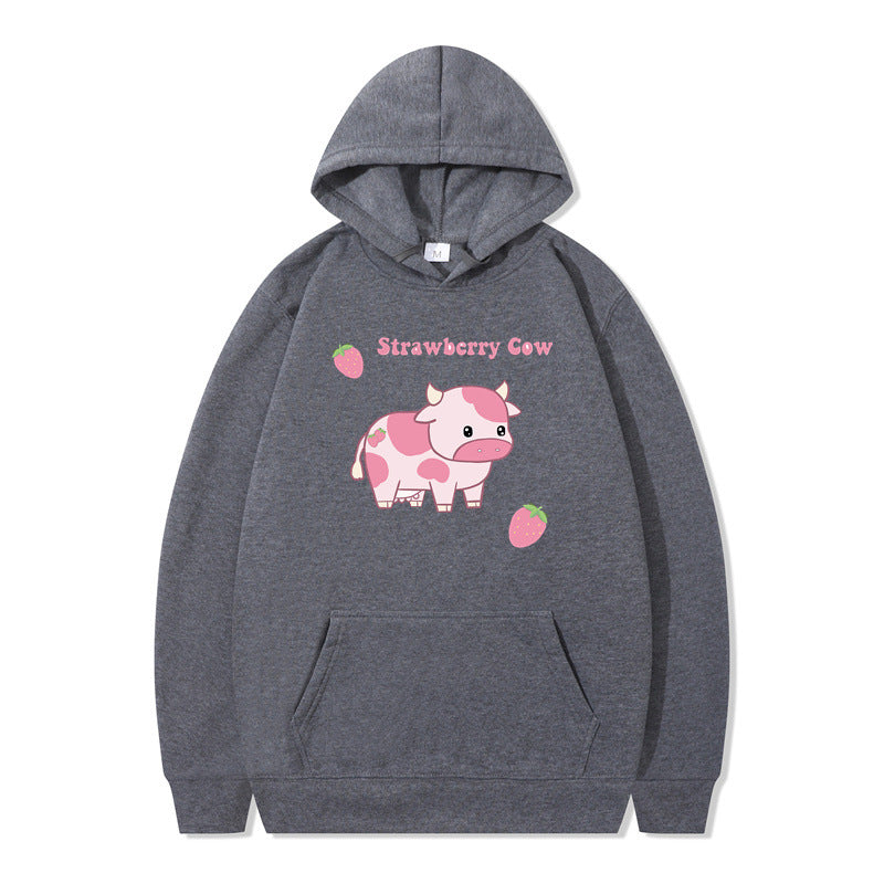 Strawberry Milk Print Long-sleeved Hoodie