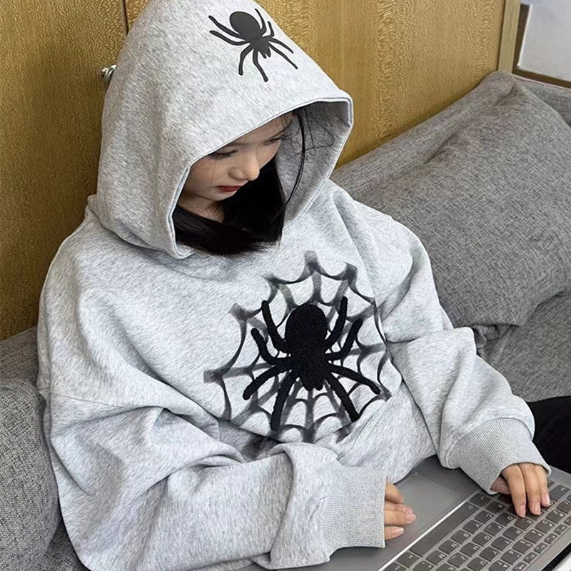 Women's American-style Retro Fashion Brand Spider Letter Hooded Sweater