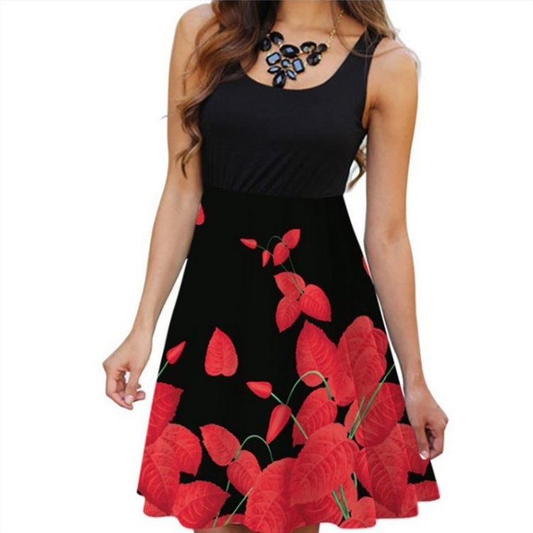 Women's Sleeveless Round Neck Digital Printed Dress