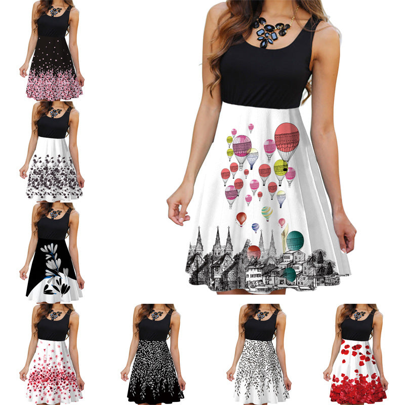 Sleeveless Round Neck Ladies Digital Print Dress