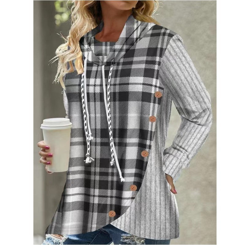 Long Sleeve Hooded Clothes Pullover Button Sweater