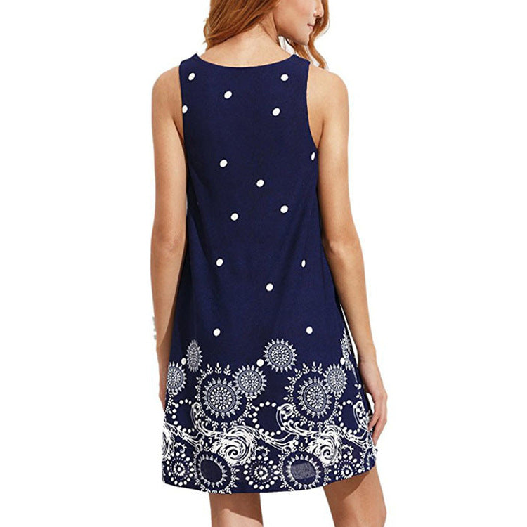 Women's Fashion Print Round Neck Sleeveless Dress