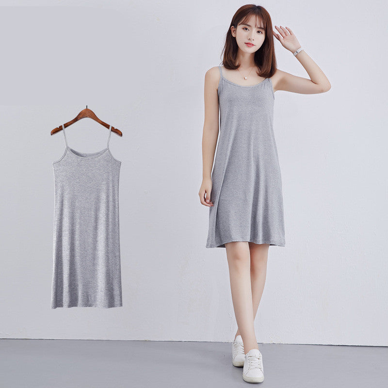 Womens Modal Full Slip Dress Spaghetti strap Vest Skirt 90 to 120cm Long