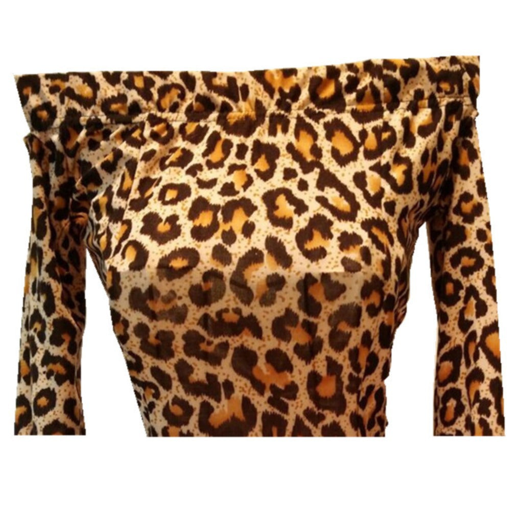 Dress Leopard Print Long Sleeves Off The Shoulder