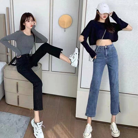 Fashion Women's Thin Split Straight-leg Jeans