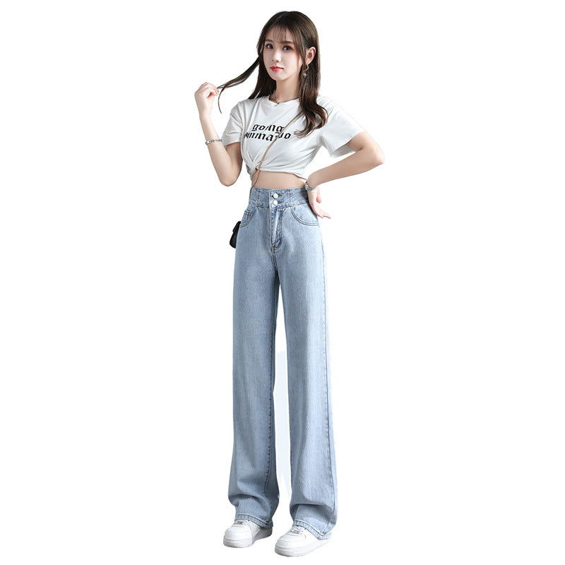 Women's High Waist Jeans Straight Loose And Thin Wide Legs