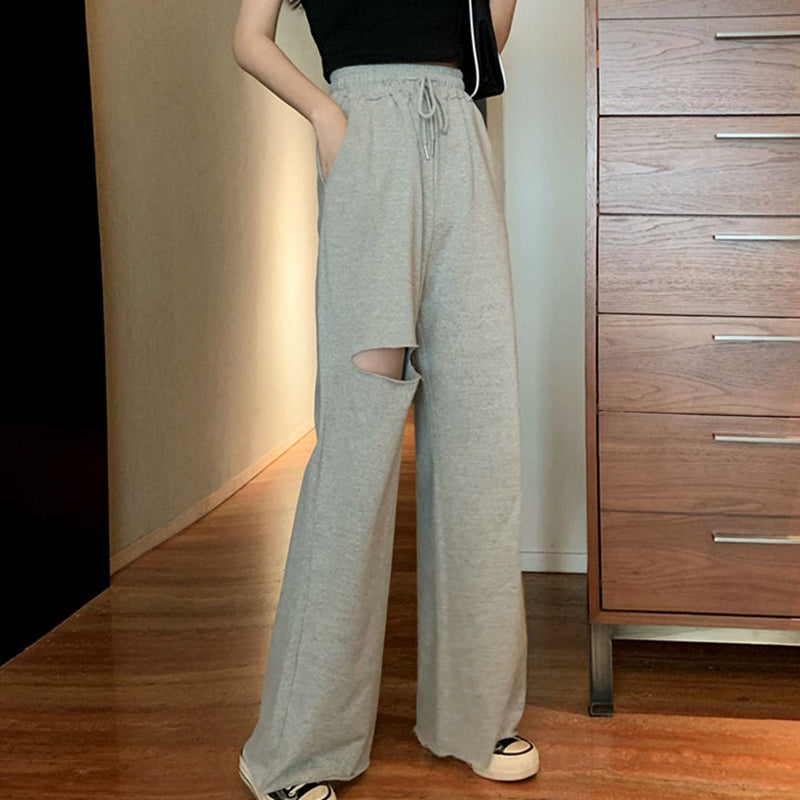 Loose All-match Student Drape Ripped Wide-leg Pants