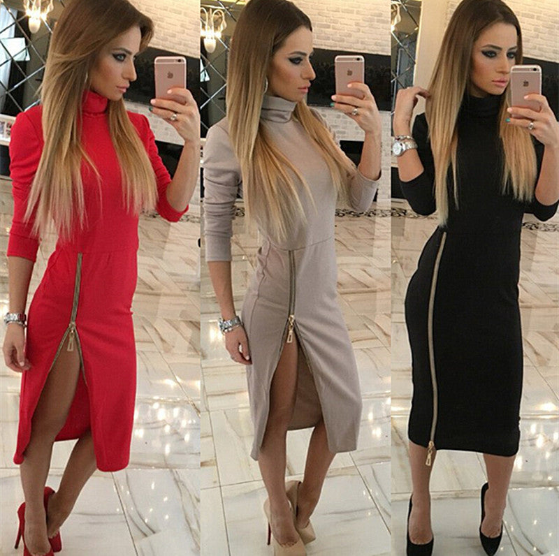 Women's Turtleneck Slim-fit Long Dress