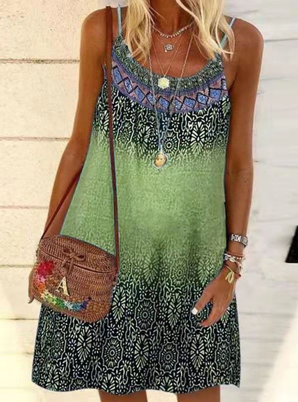 Summer Dress Printed Loose Strap Chiffon Dress