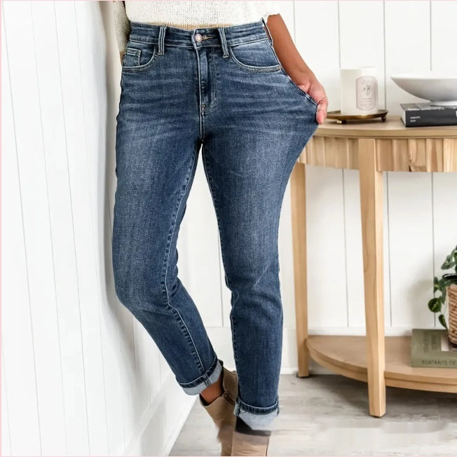 Women's Fashionable Simple High-grinding Elastic Plus Size Jeans