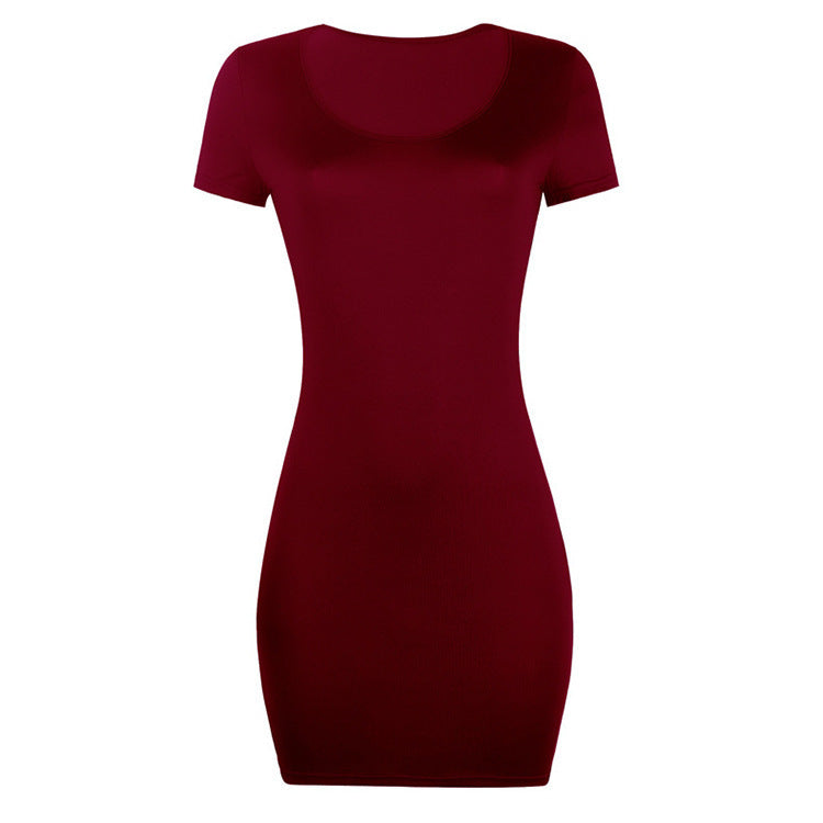 Sexy Tight Solid Color Short-sleeved Sheath Dress