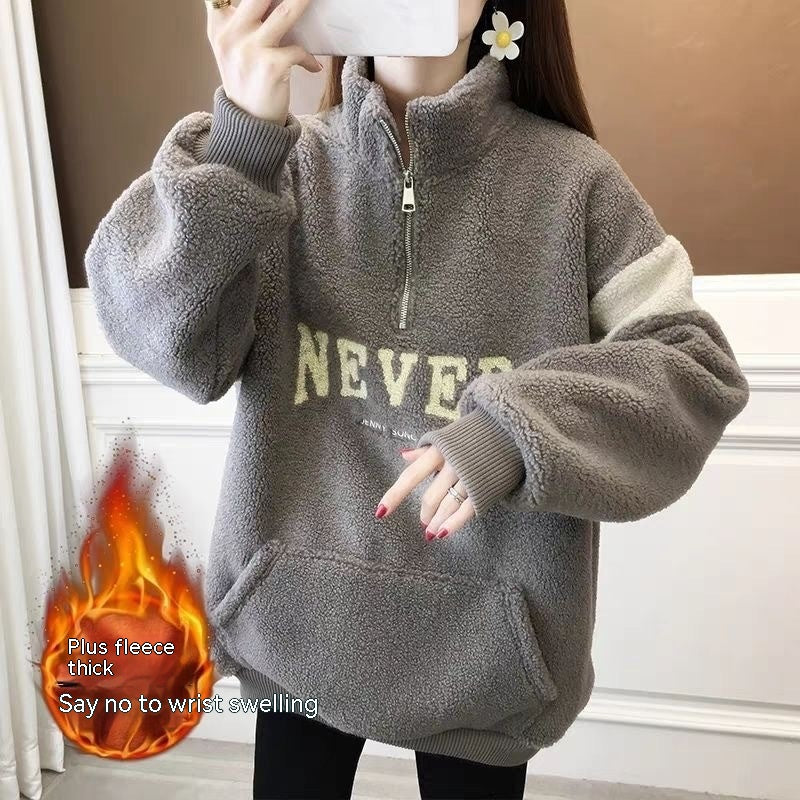 Women's Winter Thickened Velvet Padded-letter Sweater