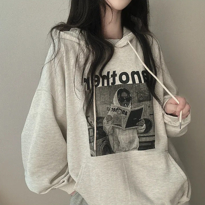 Heavy Hooded Sweater Women's Korean 3D Pattern Fleece-lined