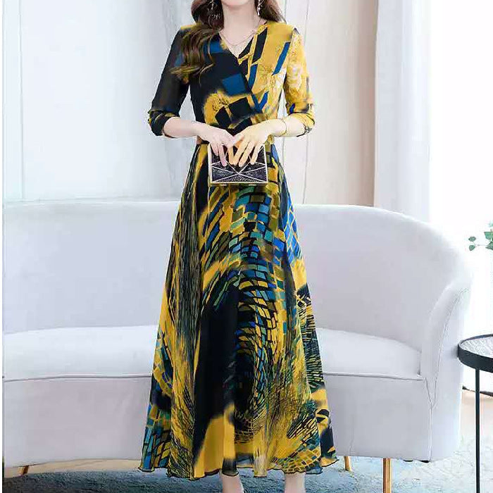 Western Temperament Slim Slim High Waist Printed Long Skirt