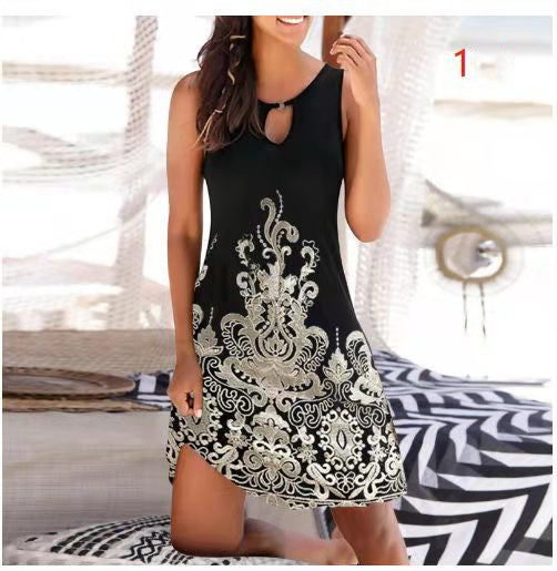 Mid Skirt Women's Sleeveless Fashion Skirt Print Jumpsuit