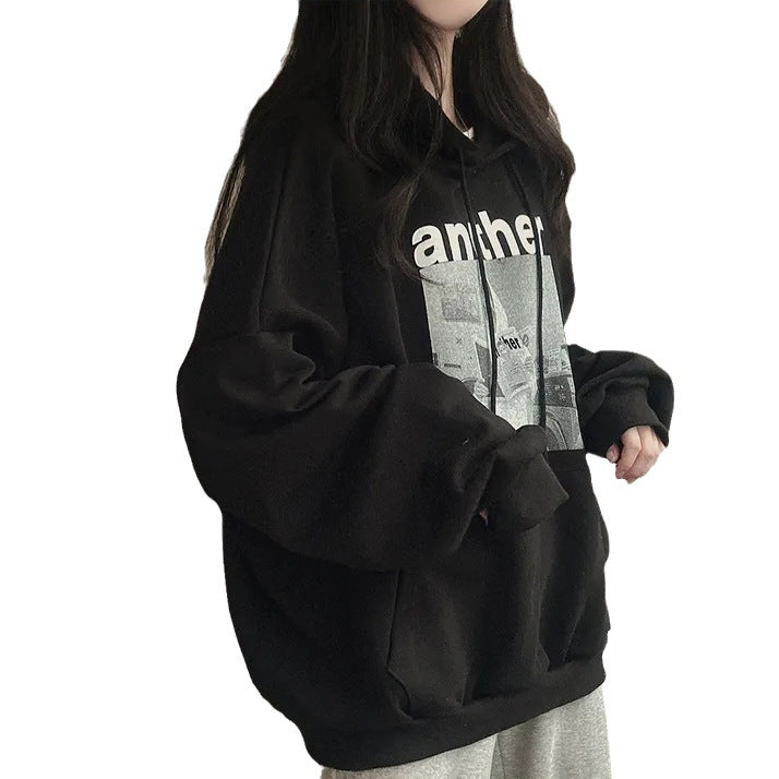 Heavy Hooded Sweater Women's Korean 3D Pattern Fleece-lined