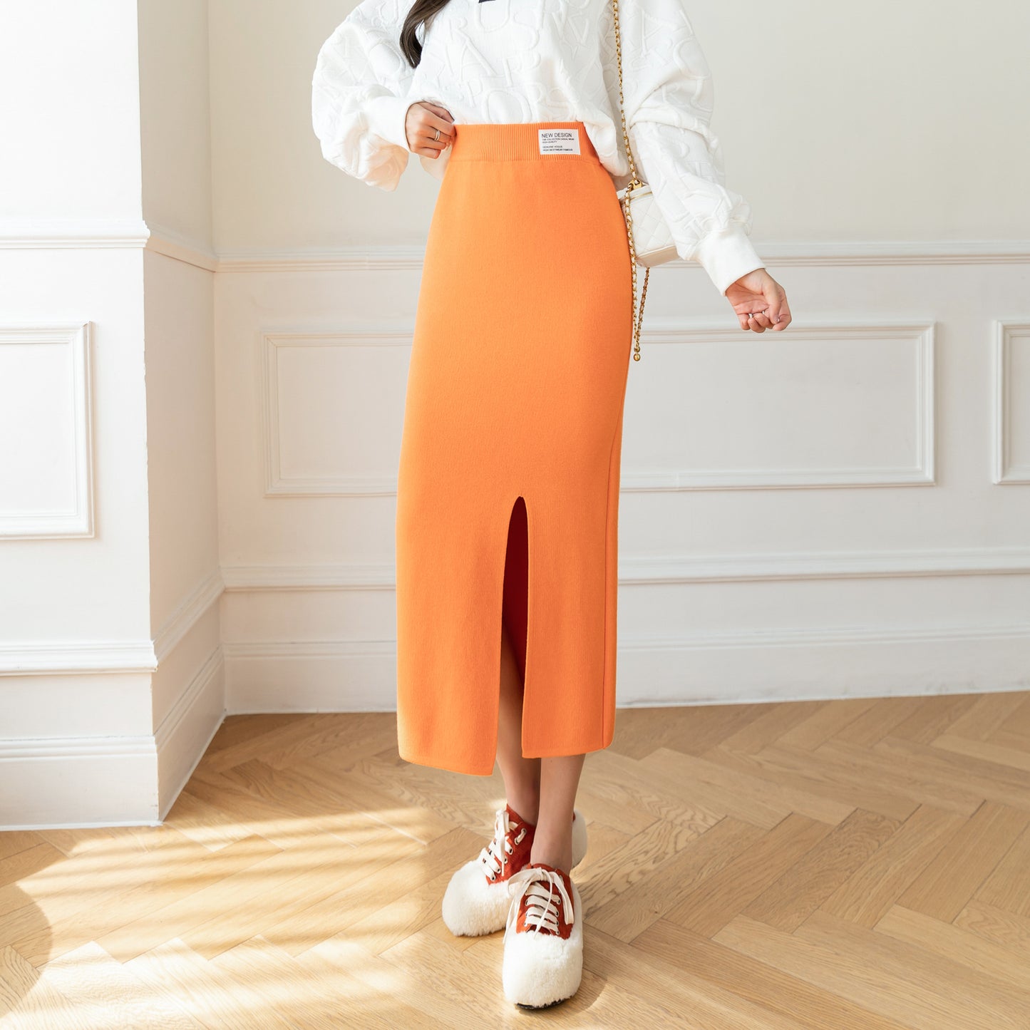 Women's Mid-length Autumn And Winter Slit Knitted Skirt