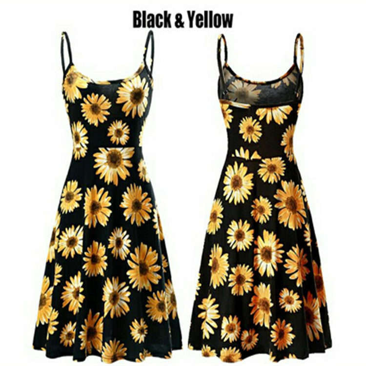 New Summer Women's Sling Printed Fashion Slim Women's Casual Middle Dress