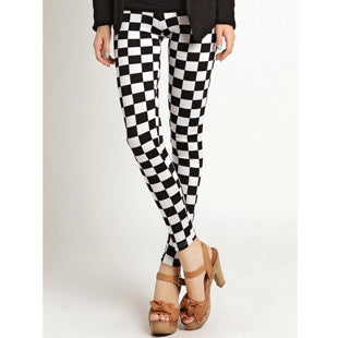 Black And White Square Diamond Check Cropped Trousers