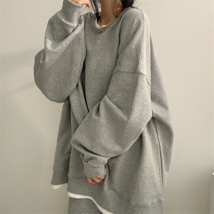 Women's Loose All-matching Fleece-lined Solid Color Hoodie