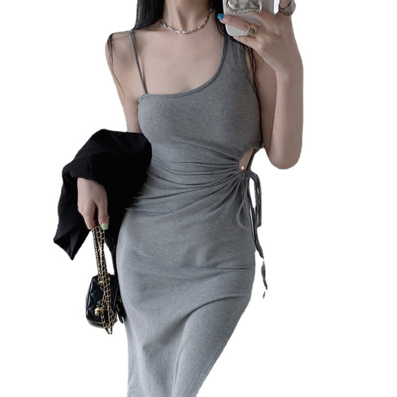 Fashionable Diagonal Shoulder Strap Dress For Women