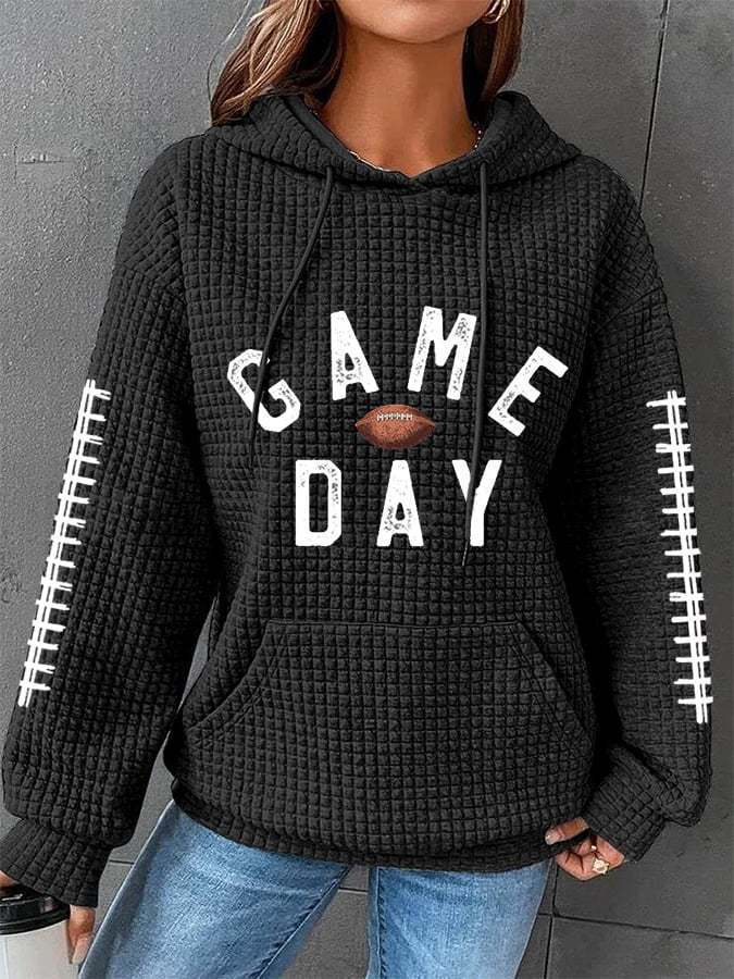 Women's Rugby Print Hooded Waffle Sweater