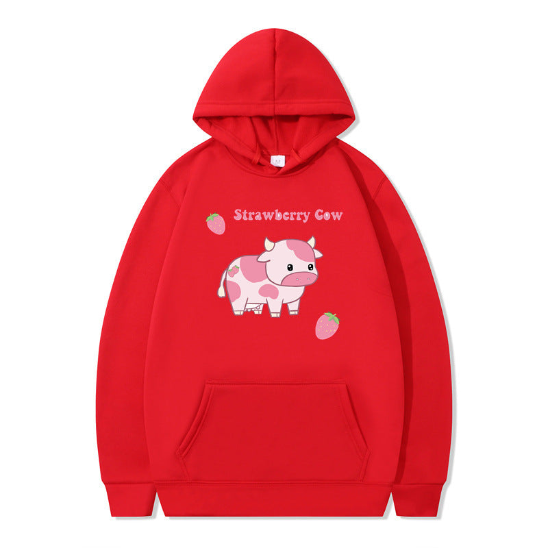 Strawberry Milk Print Long-sleeved Hoodie