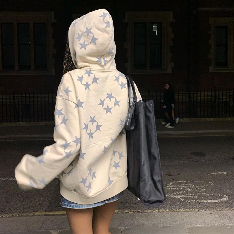 XINGX Printed Hooded Cardigan Sweater Coat