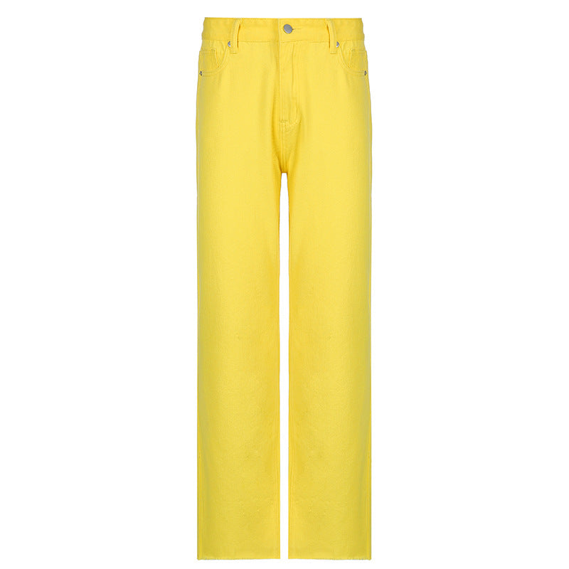 Candy-colored High-rise Casual Straight-leg Pants